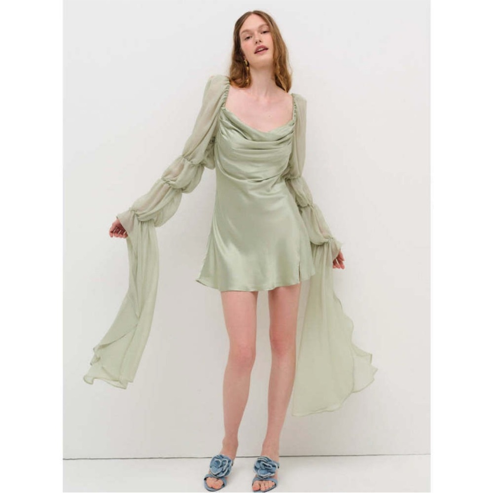 For Love And Lemons‎ Willow Mini Dress in Sage Green Size Small